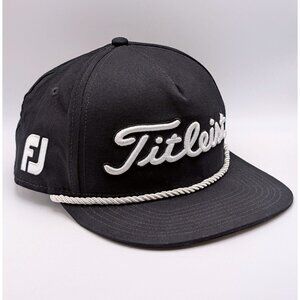 Titleist Golf Tour Rope Flat Bill Pro V1 Black White Script Cap Hat Snapback